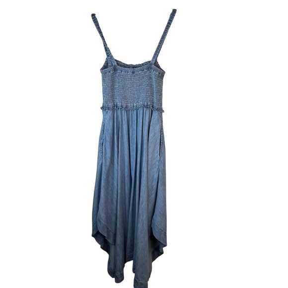 Gap Smocked Medium Empire Waist Blue Midi Dress Asymmetrical Hem - Picture 6 of 12